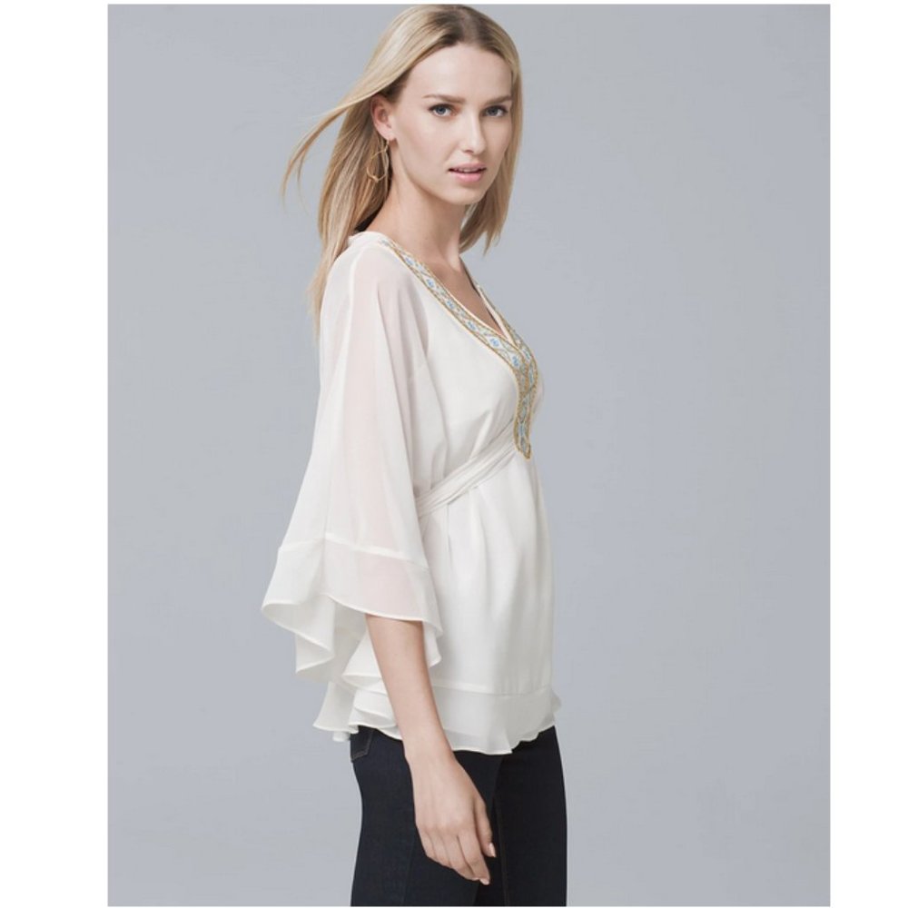 White House Black Market Women's Embellished Kimono Blouse Size XXS Peti…